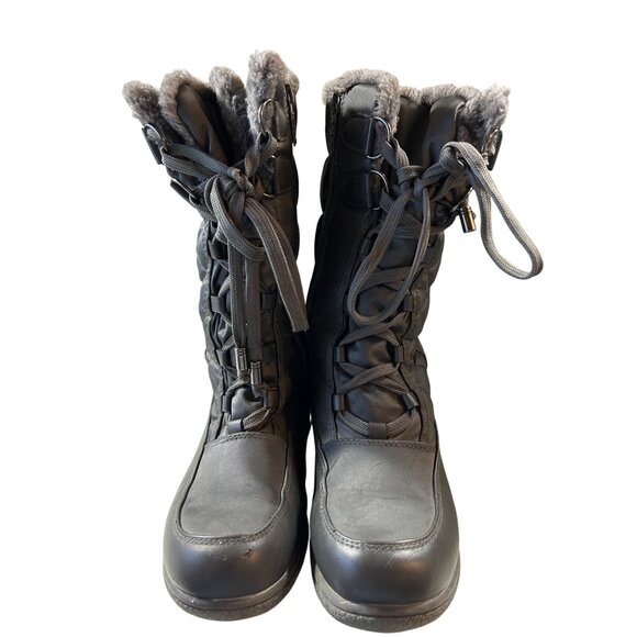 Totes Women's Faux Fur-Lined Snow Boots Size 8 Black Quilted Waterproof - Picture 2 of 7